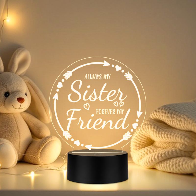 Sisterhood Quote 3D LED Night Lamp | Sentimental Acrylic Table Light  Decorative Bedside Lamp for Sister  Birthday or Raksha Bandhan Gift for Sister  Warm White Light & USB Powered